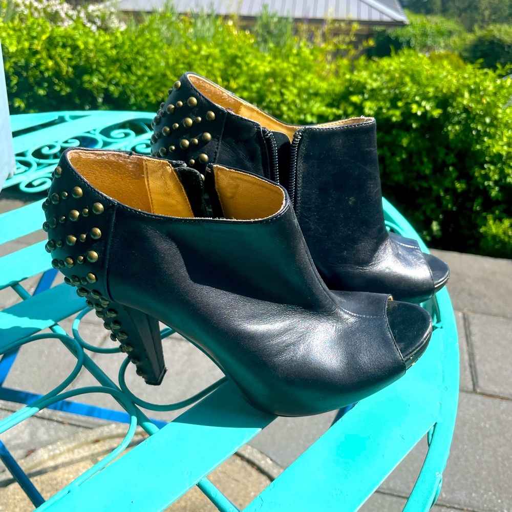 Studded leather ankle booties